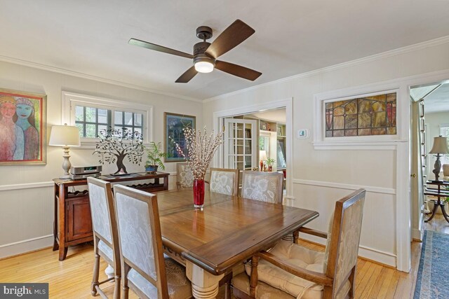 20 Oberlin Ave, Swarthmore, PA 19081 - dining room featuring light wood finished floors, a ceiling fan, crown molding, and a decorative wall