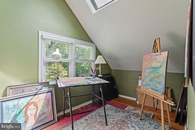 20 Oberlin Ave, Swarthmore, PA 19081 - office featuring vaulted ceiling, wood finished floors, baseboards, and a skylight