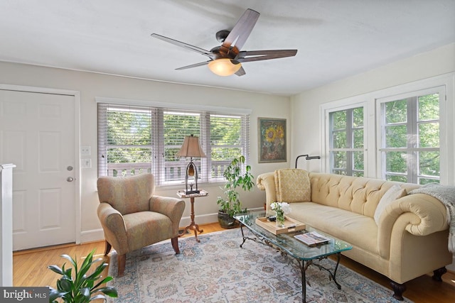 20 Oberlin Ave, Swarthmore, PA 19081 - living room with plenty of natural light, a ceiling fan, and wood finished floors
