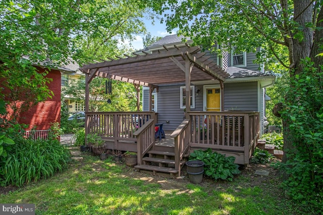 20 Oberlin Ave, Swarthmore, PA 19081 - back of property featuring a pergola, a deck, and roof with shingles