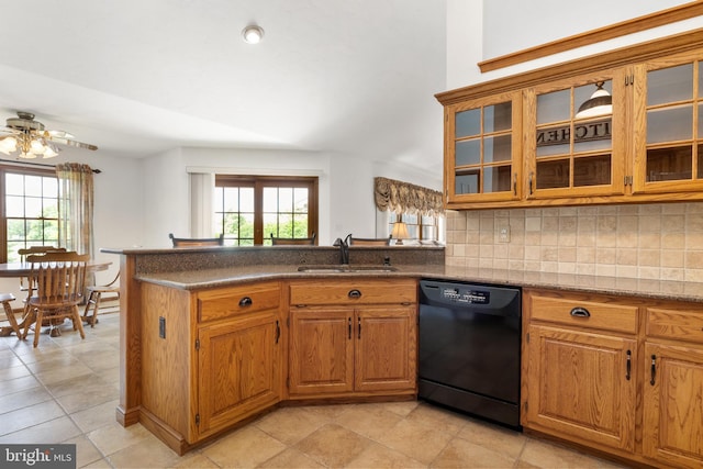 25 Warm Breeze Ct, Hanover, PA 17331 - kitchen featuring black dishwasher, a sink, a peninsula, brown cabinetry, and plenty of natural light