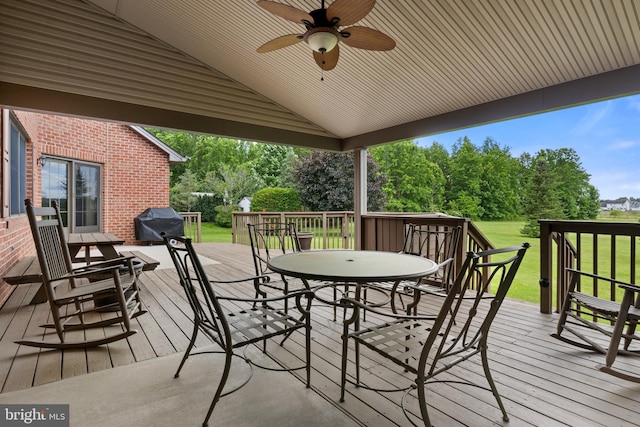25 Warm Breeze Ct, Hanover, PA 17331 - deck featuring outdoor dining area, grilling area, a lawn, and a ceiling fan