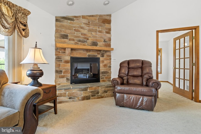 25 Warm Breeze Ct, Hanover, PA 17331 - carpeted living area with a fireplace and vaulted ceiling