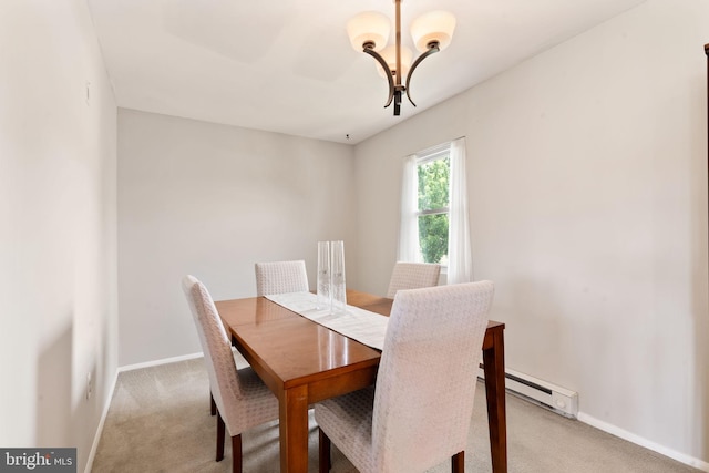 559 Schenely Ave, King Of Prussia, PA 19406 - dining space with baseboard heating, light colored carpet, and a chandelier
