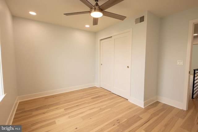 2039 S Cleveland St, Philadelphia, PA 19145 - unfurnished bedroom featuring light wood-style floors, baseboards, recessed lighting, and a closet