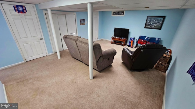 14 Curry Ln, Horsham, PA 19044 - living room with light carpet, a paneled ceiling, and baseboards