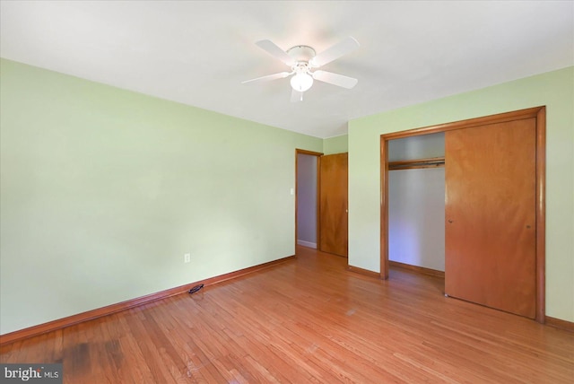 1803 Dubs Church Rd, Hanover, PA 17331 - unfurnished bedroom with baseboards, light wood-style flooring, a closet, and ceiling fan
