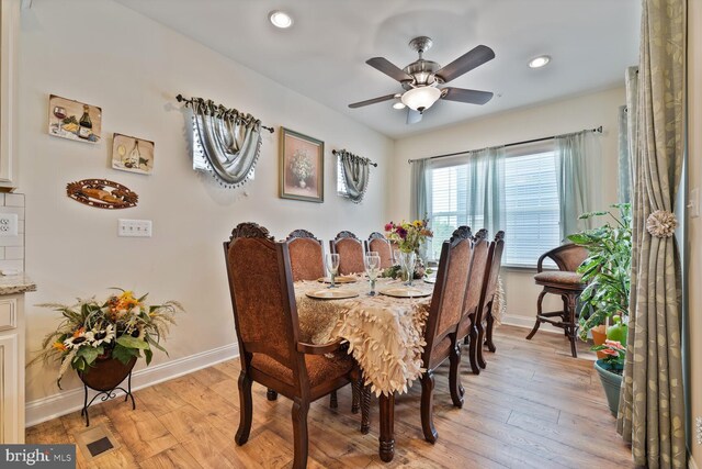 5544 Old Colony Ct, White Plains, MD 20695 - dining area featuring baseboards, light wood finished floors, recessed lighting, and a ceiling fan