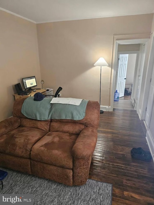 236 N Charlotte St, Pottstown, PA 19464 - living room with dark wood-style floors, ornamental molding, and baseboards