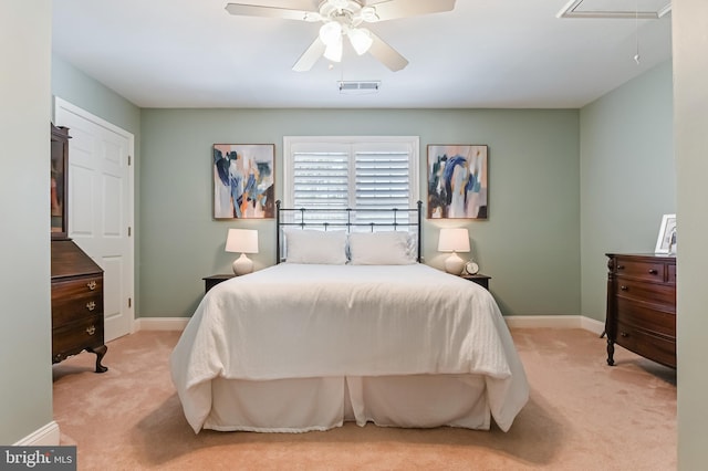 205 Mallard Dr, Stevensville, MD 21666 - bedroom featuring carpet floors, attic access, baseboards, and a ceiling fan