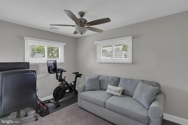 15 Wildflower Rd, Levittown, PA 19057 - exercise room with carpet, baseboards, and ceiling fan