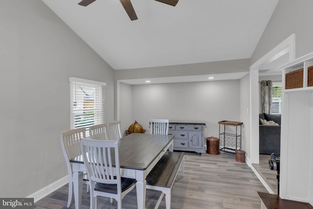 15 Wildflower Rd, Levittown, PA 19057 - dining room with a ceiling fan, light wood finished floors, baseboards, recessed lighting, and high vaulted ceiling