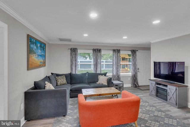 15 Wildflower Rd, Levittown, PA 19057 - living room featuring ornamental molding, baseboards, light wood-type flooring, and recessed lighting