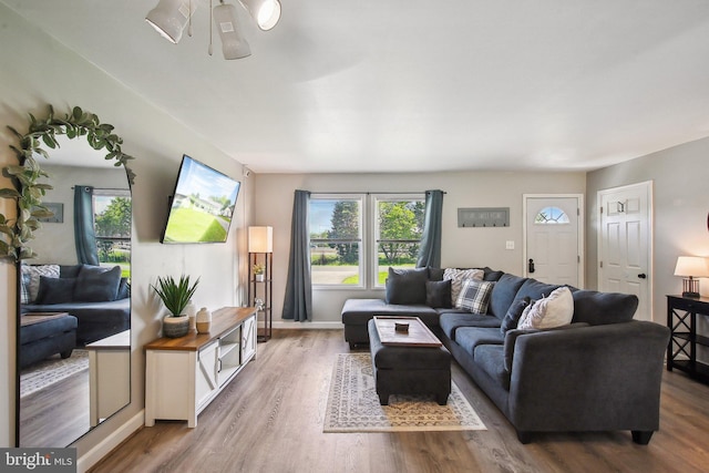 1838 Sherman Dr, Chester, MD 21619 - living room with ceiling fan, plenty of natural light, and wood finished floors