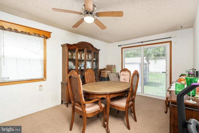 11 Langdon Rd, Burlington, NJ 08016 - dining area with light colored carpet, a textured ceiling, and ceiling fan