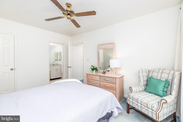 33340 Timberview Ct Unit 21003, Bethany Beach, DE 19930 - bedroom featuring carpet, a sink, ensuite bathroom, and ceiling fan