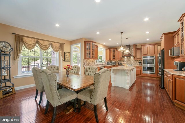 60 Sleepy Hollow Dr, Tabernacle, NJ 08088 - dining room with dark wood-style flooring, baseboards, a chandelier, and recessed lighting