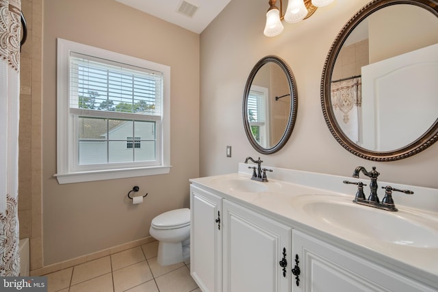 60 Sleepy Hollow Dr, Tabernacle, NJ 08088 - bathroom with double vanity, tile patterned flooring, toilet, baseboards, and shower / bathtub combination with curtain