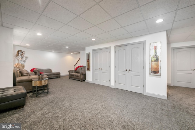 60 Sleepy Hollow Dr, Tabernacle, NJ 08088 - living room with carpet floors, recessed lighting, baseboards, and a drop ceiling