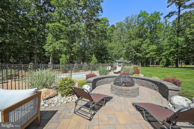 60 Sleepy Hollow Dr, Tabernacle, NJ 08088 - view of patio featuring an outdoor fire pit and view of wooded area