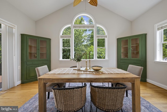 3403 Niagara Rd, Annapolis, MD 21403 - dining room featuring light wood-type flooring, a ceiling fan, and vaulted ceiling