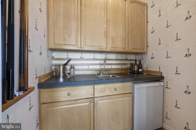 3403 Niagara Rd, Annapolis, MD 21403 - kitchen featuring dishwashing machine, light brown cabinets, and dark countertops