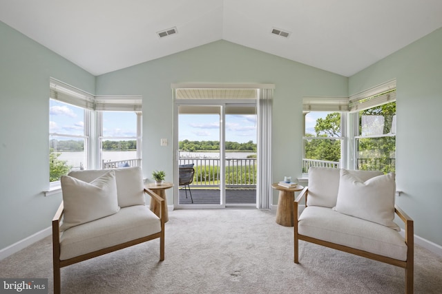 3403 Niagara Rd, Annapolis, MD 21403 - living area featuring lofted ceiling, a water view, and carpet flooring