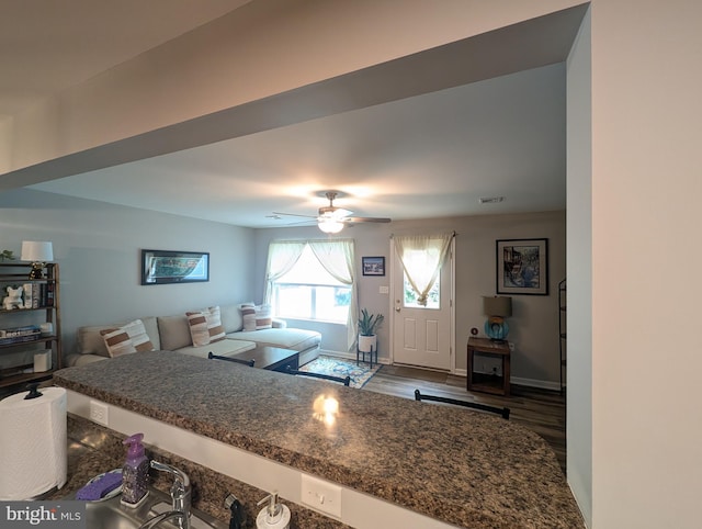 513 Dakemich Ct, Enola, PA 17025 - living room with wood finished floors, baseboards, and a ceiling fan