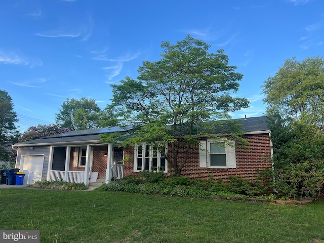7 Camden Ave, Voorhees, NJ 08043 - ranch-style house featuring a porch, a garage, a front yard, and brick siding