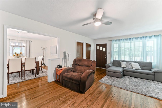 320 Lees Brg, Nottingham, PA 19362 - living area with a chandelier, wood finished floors, and a ceiling fan