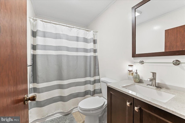 320 Lees Brg, Nottingham, PA 19362 - bathroom with ornamental molding, toilet, vanity, tile patterned floors, and a shower with shower curtain