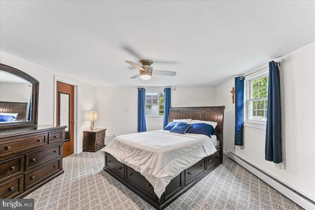320 Lees Brg, Nottingham, PA 19362 - bedroom featuring baseboard heating, a ceiling fan, light colored carpet, and baseboards