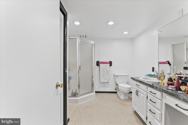 320 Lees Brg, Nottingham, PA 19362 - full bathroom featuring vanity, a shower stall, toilet, recessed lighting, and baseboards