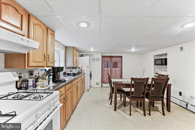 320 Lees Brg, Nottingham, PA 19362 - kitchen featuring white appliances, under cabinet range hood, light flooring, dark countertops, and a drop ceiling