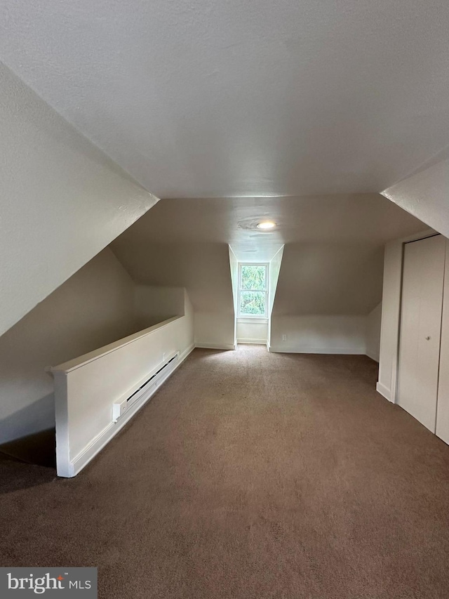 33 New Dorwart St, Lancaster, PA 17603 - additional living space featuring a baseboard radiator, carpet flooring, and lofted ceiling