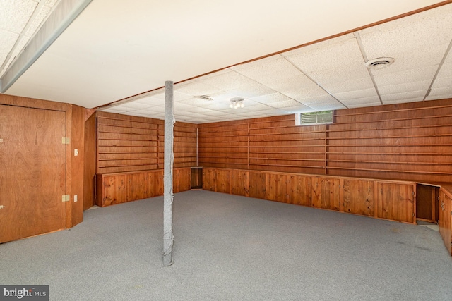 1199 Long Valley Rd, Westminster, MD 21158 - basement featuring carpet, wooden walls, and a drop ceiling