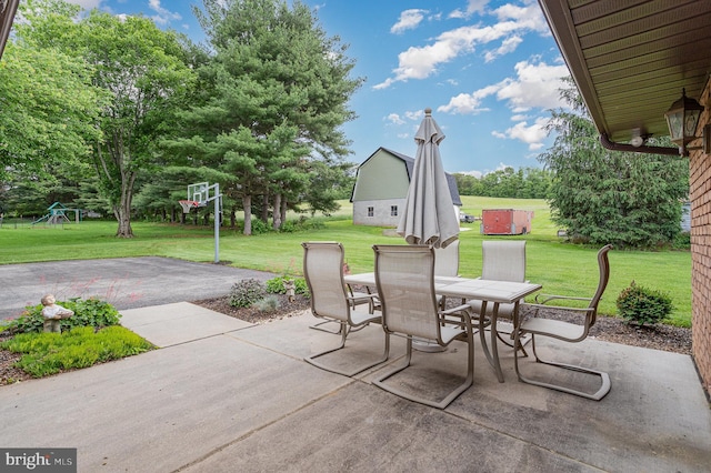 1199 Long Valley Rd, Westminster, MD 21158 - view of patio / terrace featuring outdoor dining area, an outdoor structure, and a playground