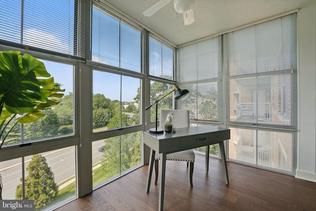 11800 Sunset Hills Rd Unit 717, Reston, VA 20190 - office area featuring plenty of natural light, a ceiling fan, floor to ceiling windows, and wood finished floors