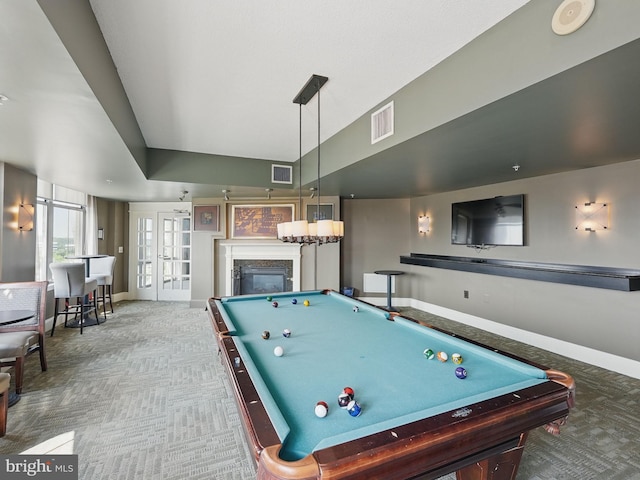 11800 Sunset Hills Rd Unit 717, Reston, VA 20190 - game room featuring carpet flooring, french doors, billiards table, and baseboards