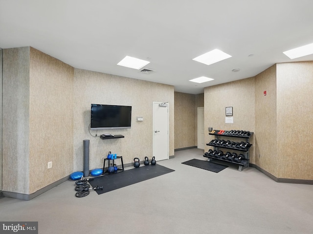 11800 Sunset Hills Rd Unit 717, Reston, VA 20190 - workout room with baseboards, carpet flooring, and wallpapered walls