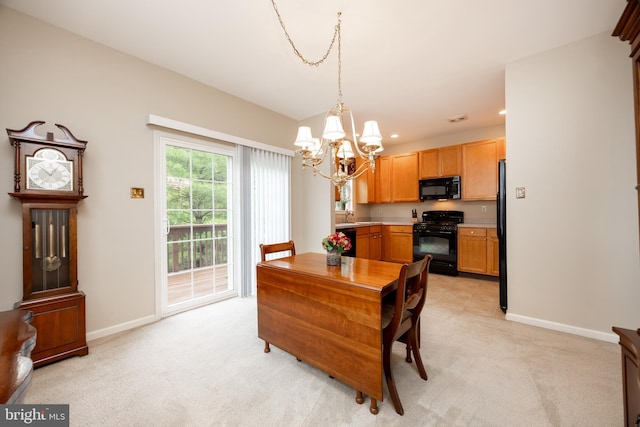 19 Cameron Ct, Royersford, PA 19468 - dining area featuring a chandelier, light colored carpet, baseboards, and recessed lighting