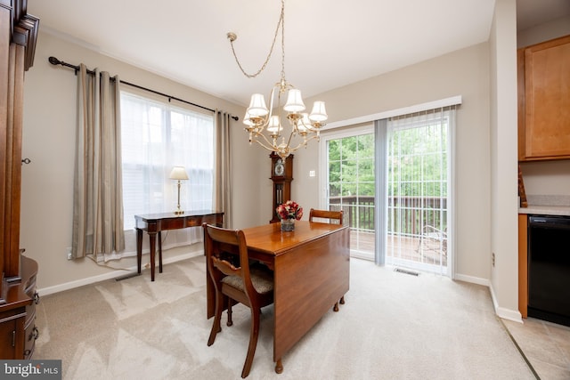 19 Cameron Ct, Royersford, PA 19468 - dining space featuring a chandelier, light colored carpet, and baseboards