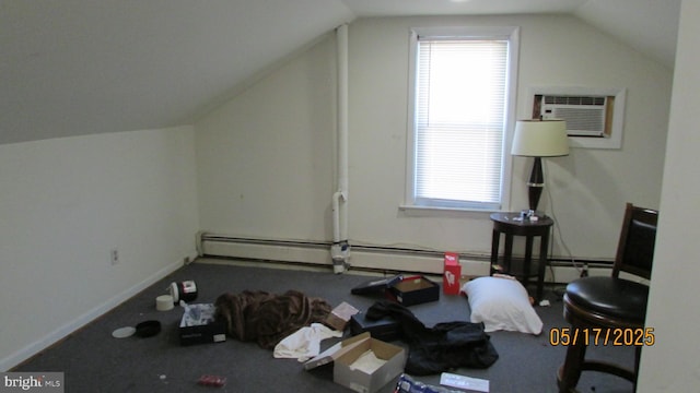 8804 48th Ave, College Park, MD 20740 - additional living space featuring a wall mounted air conditioner, lofted ceiling, healthy amount of natural light, and carpet floors