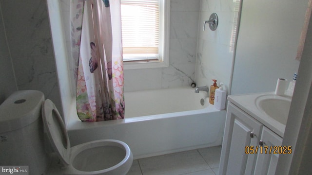 8804 48th Ave, College Park, MD 20740 - full bath featuring toilet, shower / tub combo with curtain, vanity, and tile patterned flooring