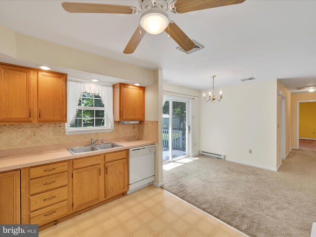 95 Comanche Dr, Auburn, PA 17922 - kitchen with dishwasher, baseboard heating, healthy amount of natural light, and decorative backsplash