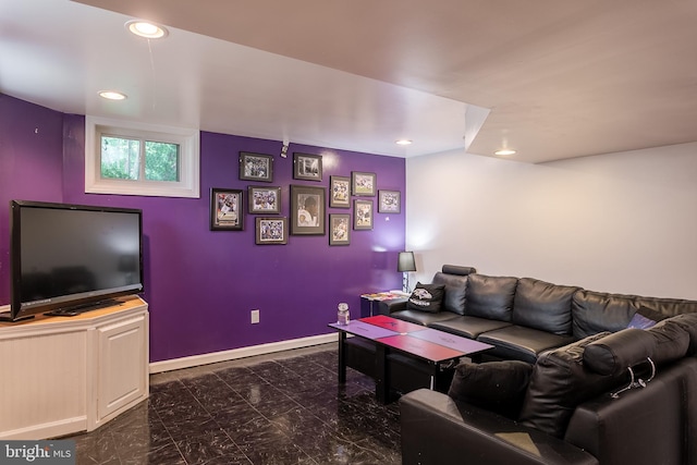 10263 Wayover Way, Columbia, MD 21046 - living room with recessed lighting, baseboards, and dark marble finish flooring