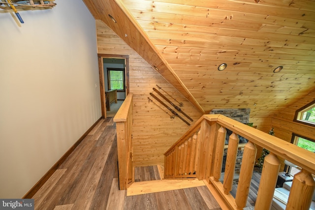 90 Biltmore Ridge Trl, Mc Henry, MD 21541 - staircase with wooden walls, wooden ceiling, wood finished floors, and baseboards