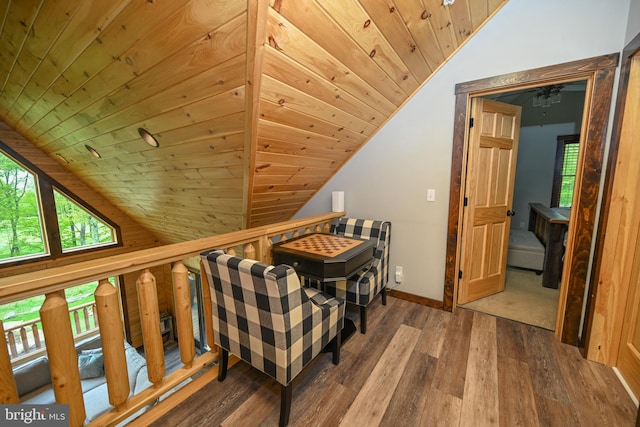 90 Biltmore Ridge Trl, Mc Henry, MD 21541 - living area with vaulted ceiling, wood ceiling, healthy amount of natural light, wood finished floors, and baseboards