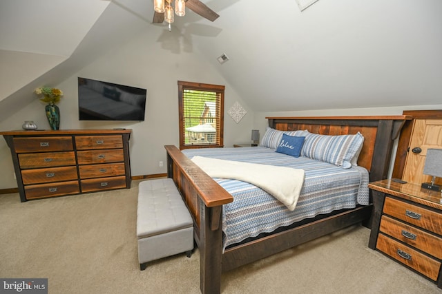 90 Biltmore Ridge Trl, Mc Henry, MD 21541 - bedroom featuring light colored carpet, lofted ceiling, ceiling fan, and baseboards