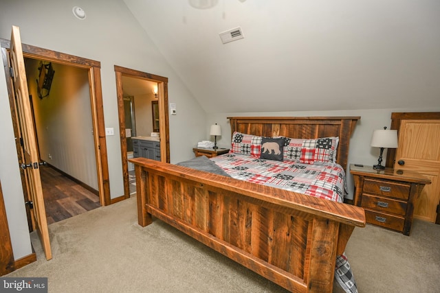 90 Biltmore Ridge Trl, Mc Henry, MD 21541 - bedroom featuring lofted ceiling, carpet, and ensuite bath